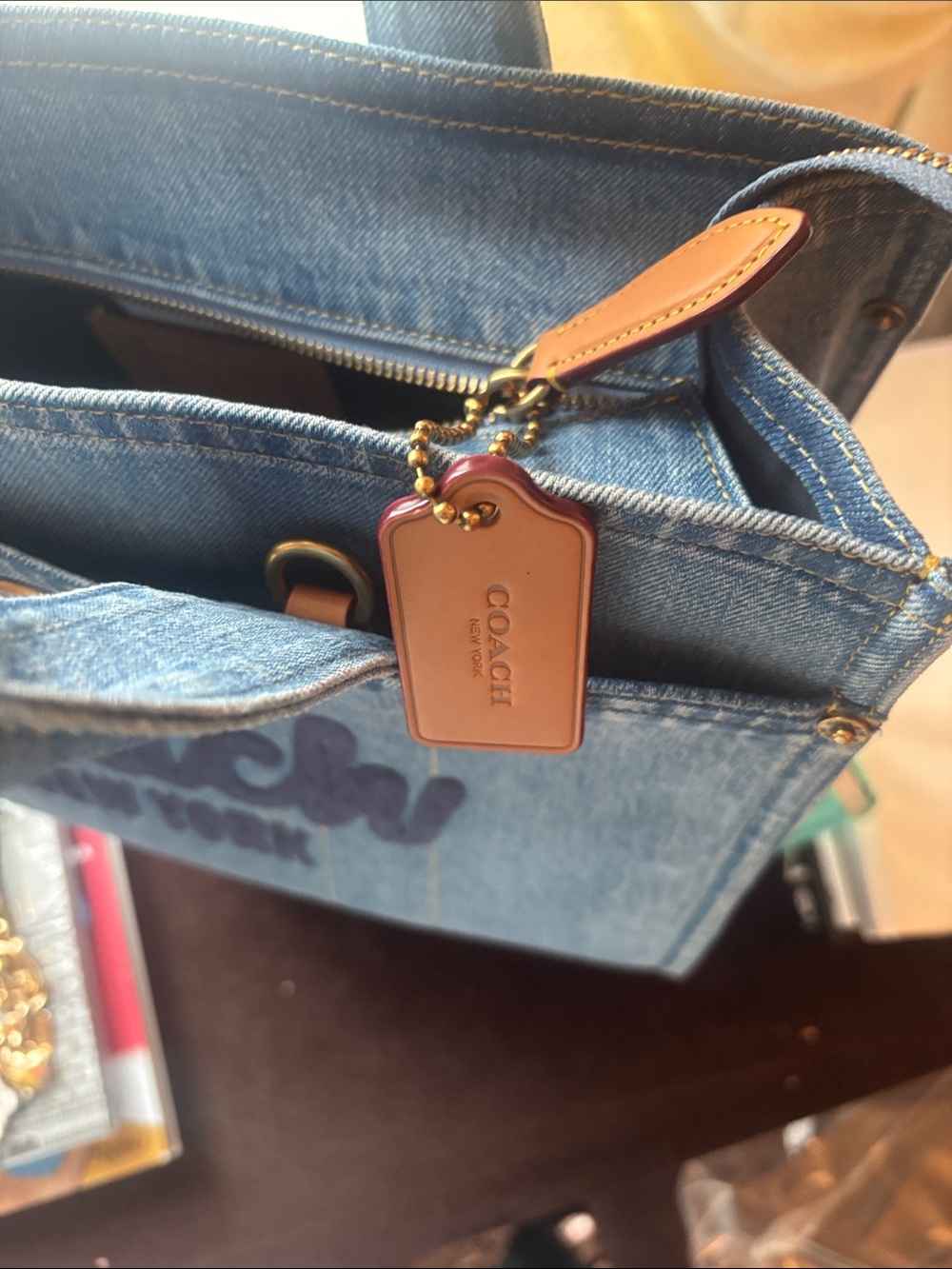 NWOT Coach large Blue Denim Tote w/scarf,hangtag - Picture 4 of 12
